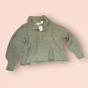Green & White Striped Zip-Up High Neck Sweater Unisex Cozy Casual Knitwear